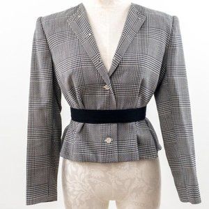 Vintage 80s 4 Wool Houndstooth Print Swing Blazer